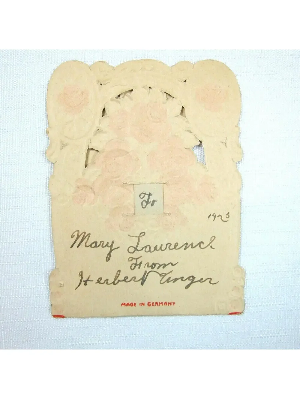 Vintage Valentine Card 1926 Pulldown Diecut 3D Boy Angel Wings Horseshoe Germany
